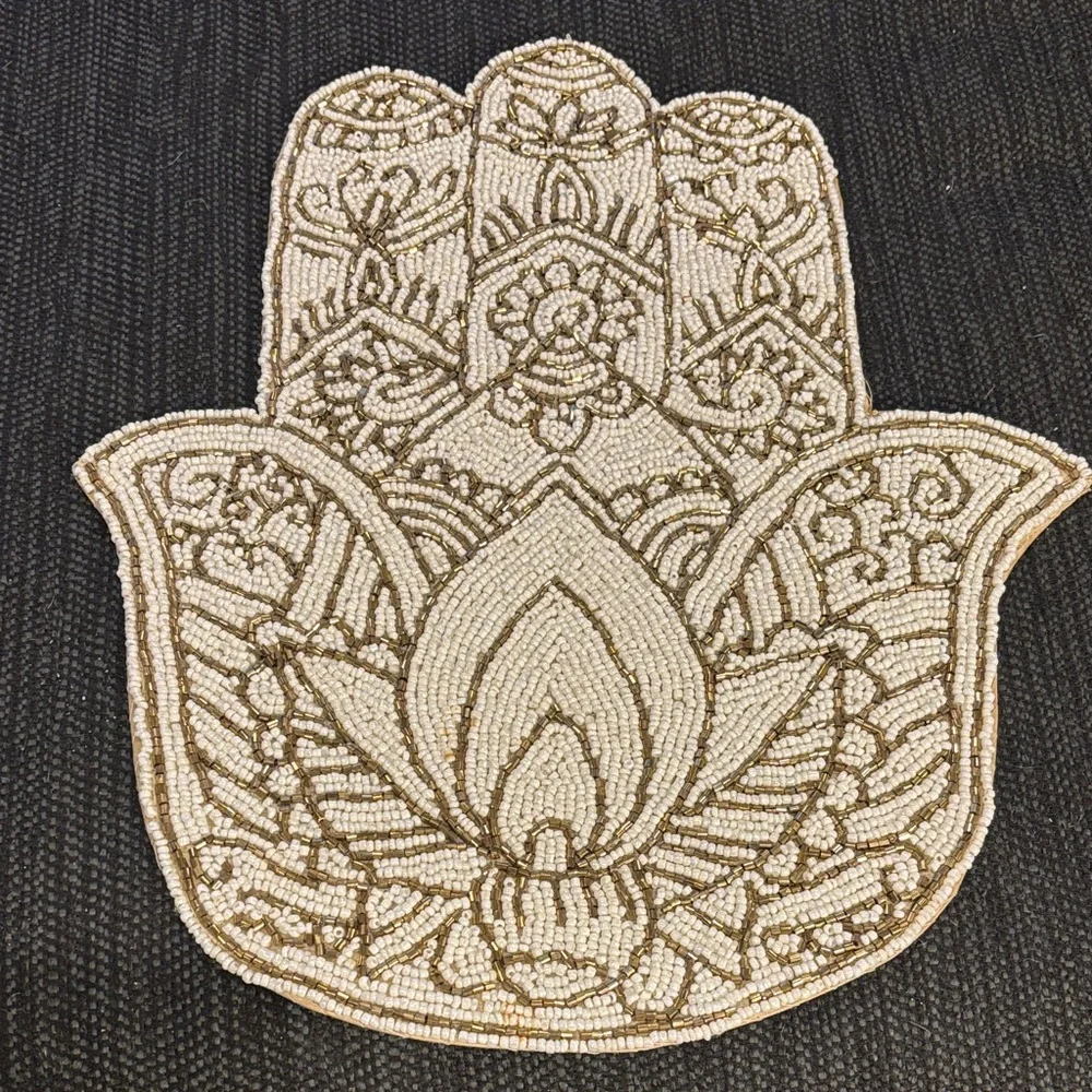 Intricate Beaded Hamsa plate charger made India - Picture 1 of 10